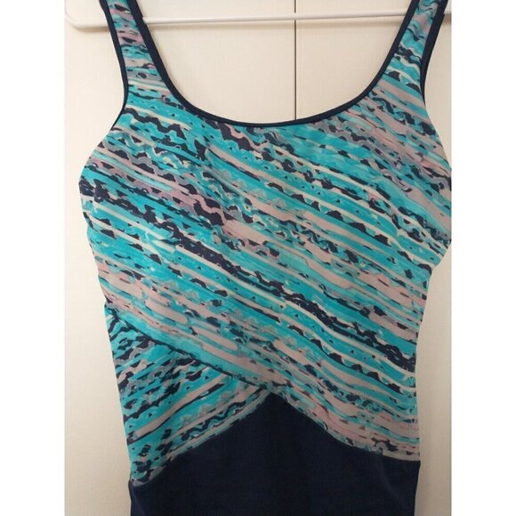 Lands End Woman's One Piece Sporty Scoop Neck Ombre Blue Swim Suit - 12 - Picture 3 of 7